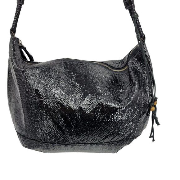 The Sak Retro Alternative Grunge Shiny Textured Leather Satchel Shoulder Bag Blk - Picture 1 of 13